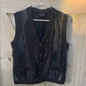 COOGI black/gray Knit Vest with Button Detail. Large. 100% wool.